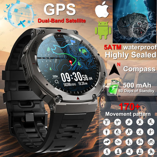 T-Rex 3 Smart Watch 466*466 AMOLED Full Touch Screen 5ATM Waterproof GPS 500mAh High Battery Compass 170+ Sports Modes For Men