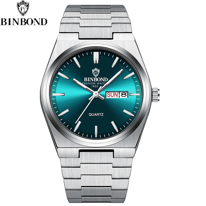 BINBOND Fashion New Men Business Watch Leisure Quartz Stainless Steel Buckle Watches Waterproof Luminous Calendar Men's Watches