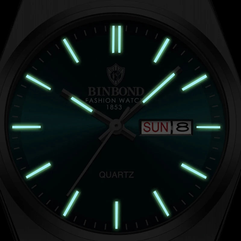 BINBOND Fashion New Men Business Watch Leisure Quartz Stainless Steel Buckle Watches Waterproof Luminous Calendar Men's Watches